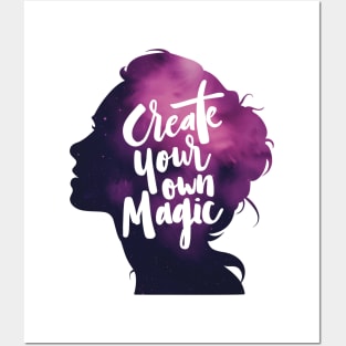 Create Your Own Magic - Woman Silhouette Space Colors Posters and Art